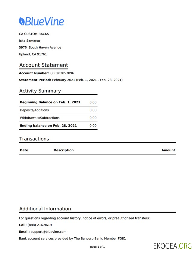 États Unis Californie Bluevine bank st word pdf